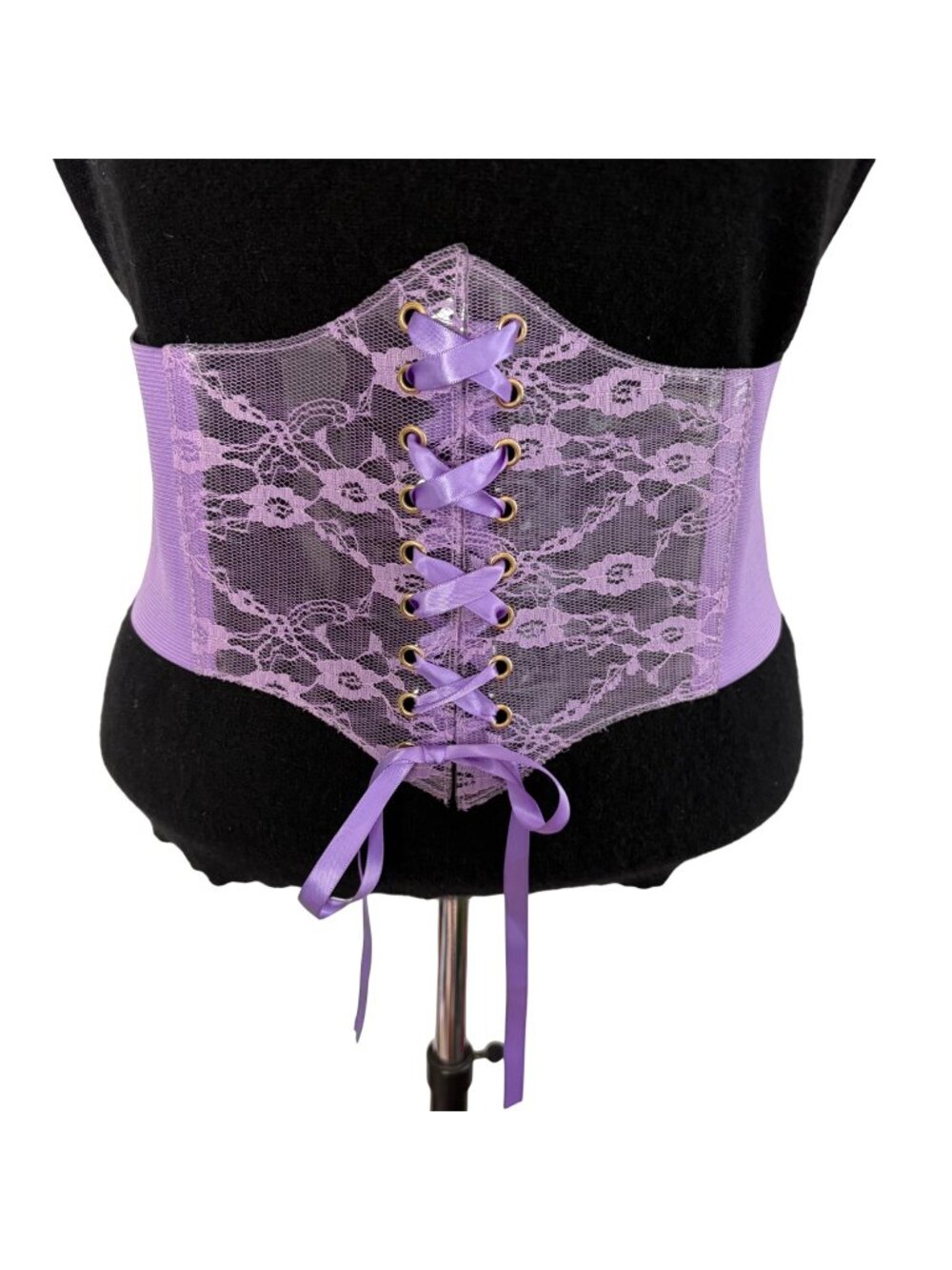 Purple Lace Up Corset Belt PVC Elastic Band Snap Closure Waist Cincher